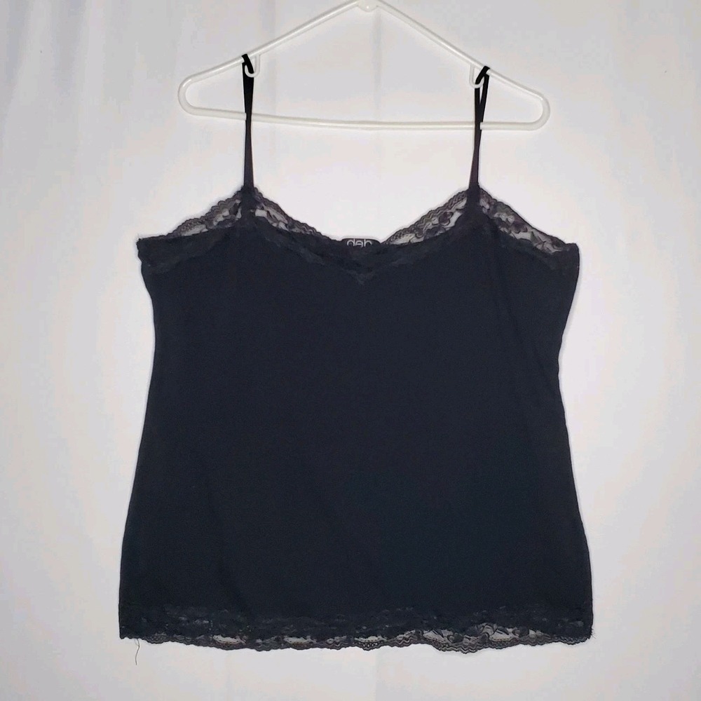 Deb Vtg Lace Trim Tank Top 2X Black Whimsigoth Coquette Preppy Fairy Grunge Y2K